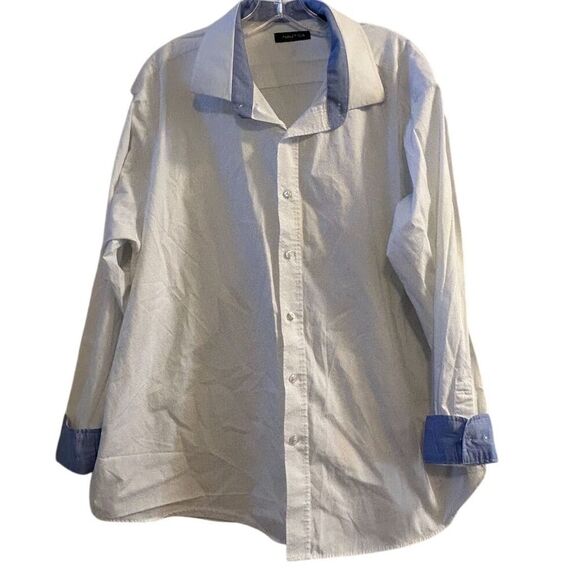 Nautica Men's XL White Button-Up Shirt with Blue Collar & Cuffs - Picture 1 of 10